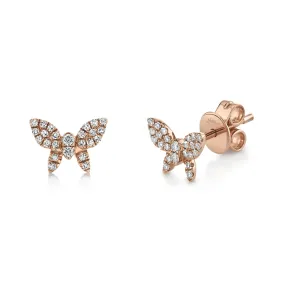 14K ROSE GOLD DIAMOND BUTTERFLY EARRINGS .16CT