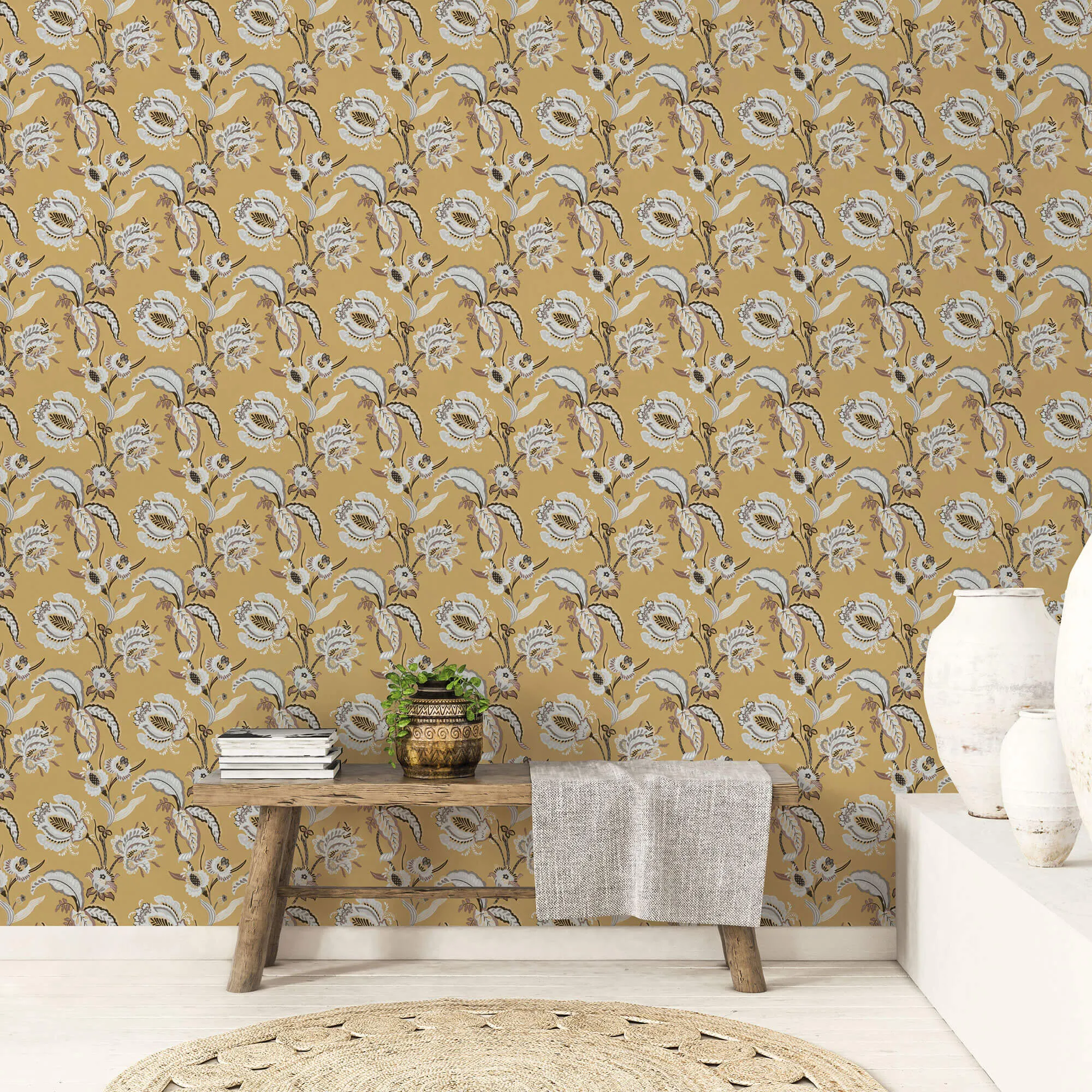 Abstract Floral Yellow Wallpaper from the Into the Wild Collection