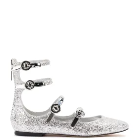 Alexa Flat In Silver Glitter