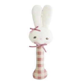 Alimrose - Bunny Stick Rattle - Rose Check