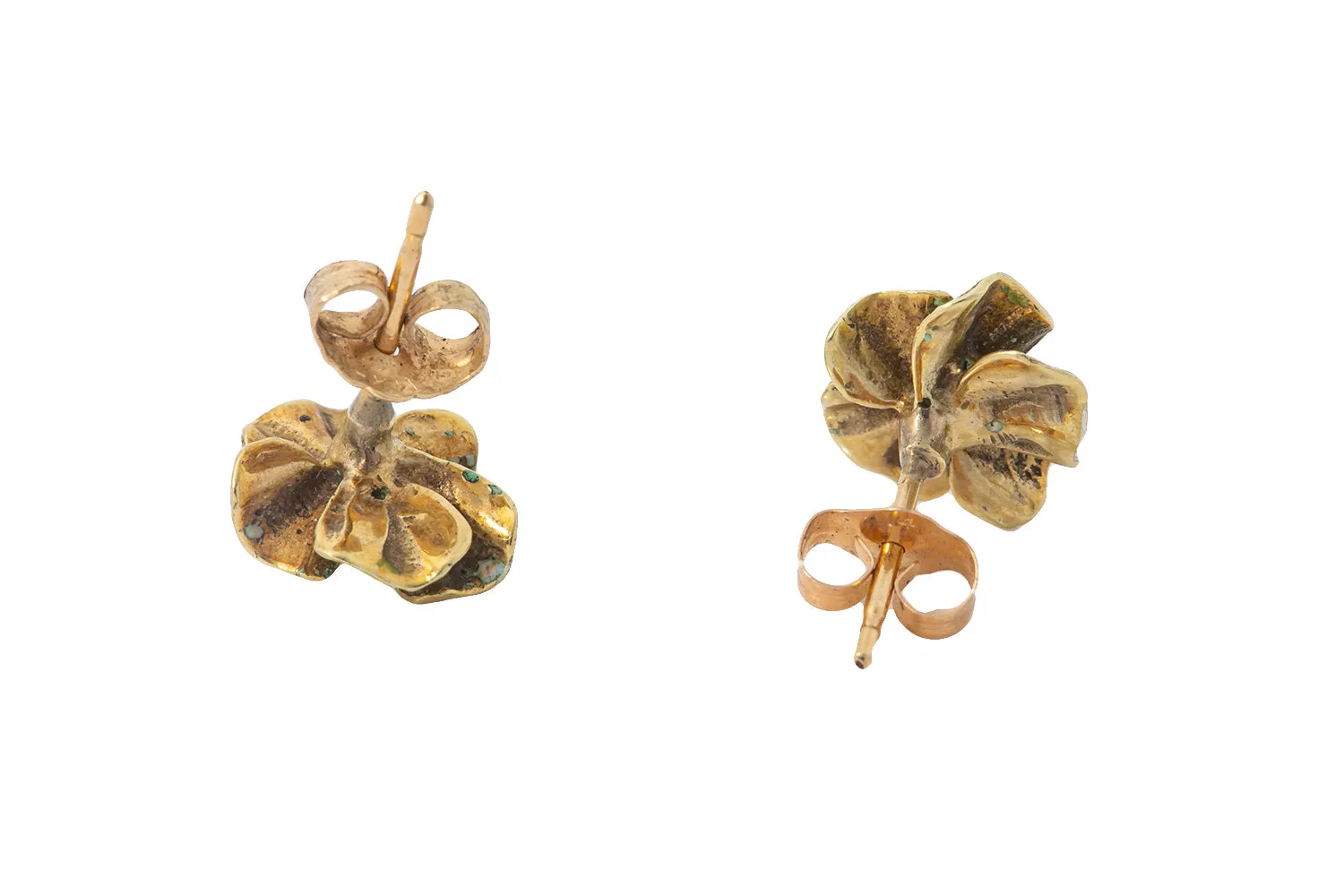 Antique Hand Painted Buttercup 14k 585 Yellow Gold Flower Nature Motif Seed Pearl Earrings