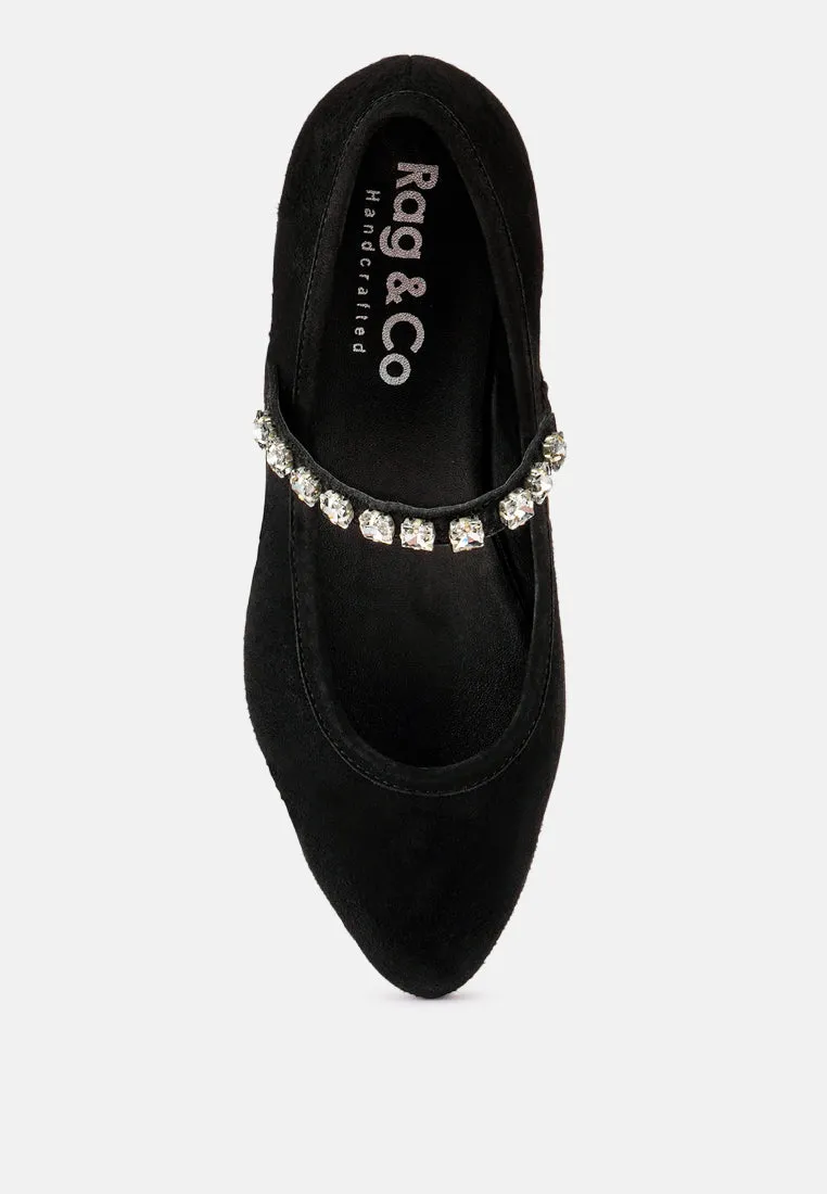 ASSISI Black Fine Suede Mary Jane Ballet Flats