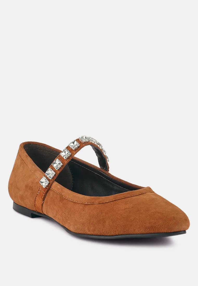 ASSISI Tan Fine Suede Mary Jane Ballet Flats