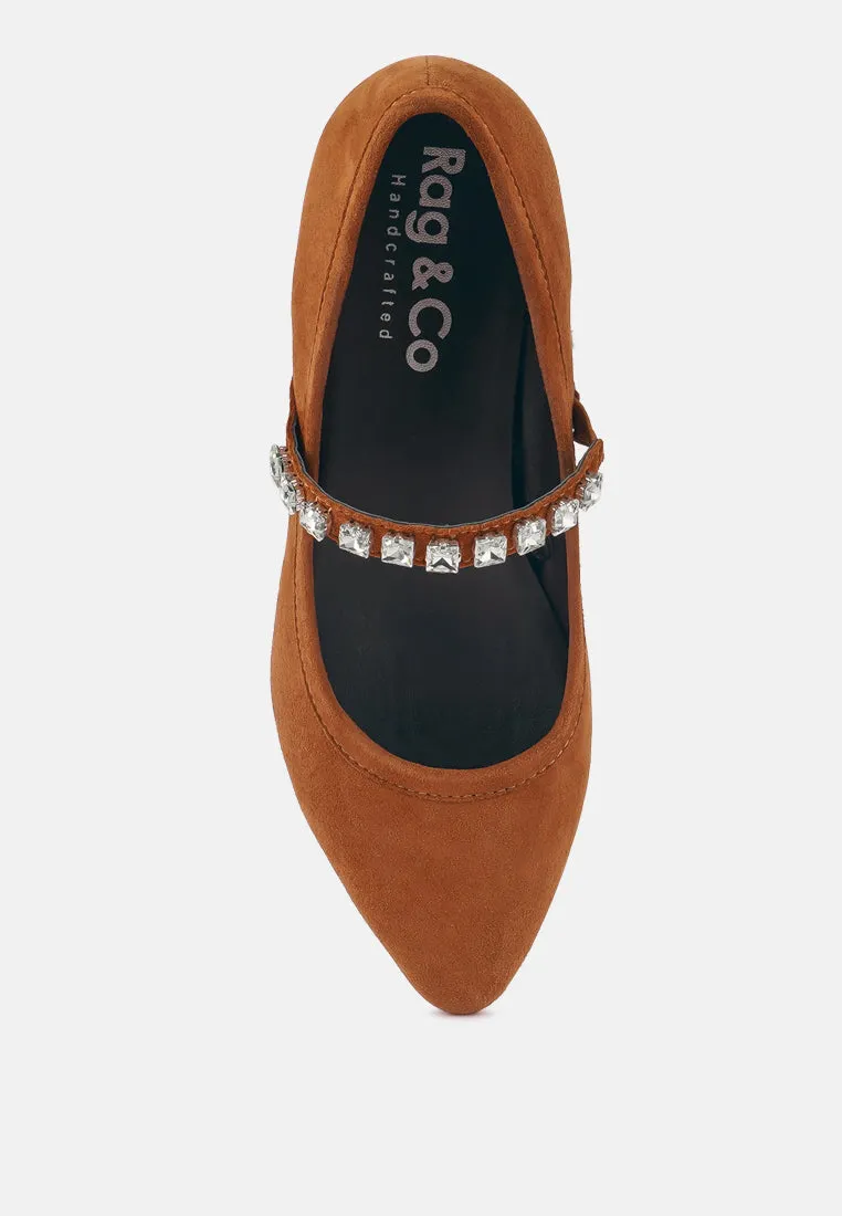 ASSISI Tan Fine Suede Mary Jane Ballet Flats