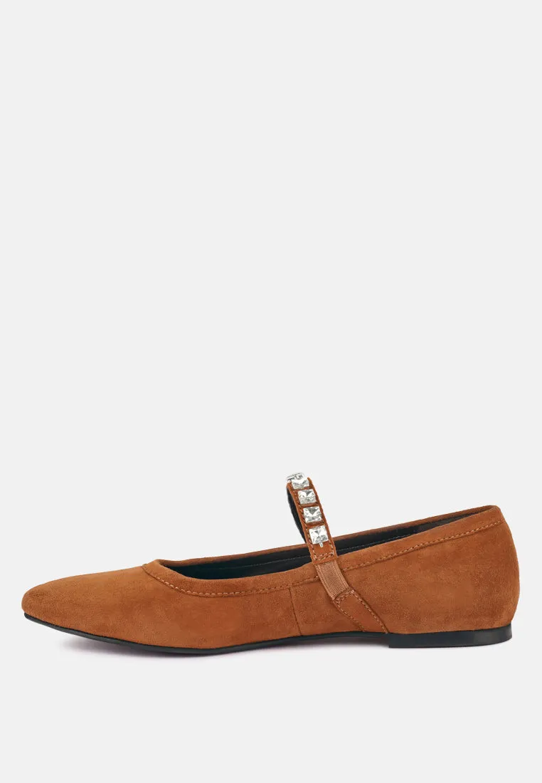 ASSISI Tan Fine Suede Mary Jane Ballet Flats