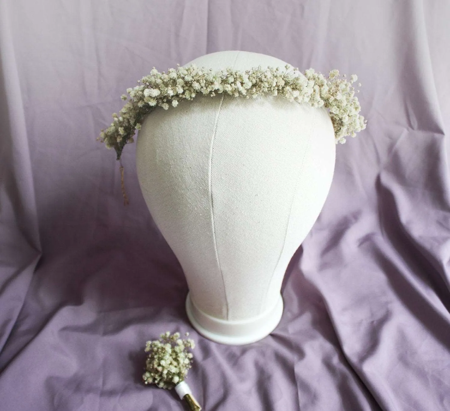 Baby's Breath Veil Crown, Boho White Wedding Crown, Rustic Flower Crown, Dried Flower Crown