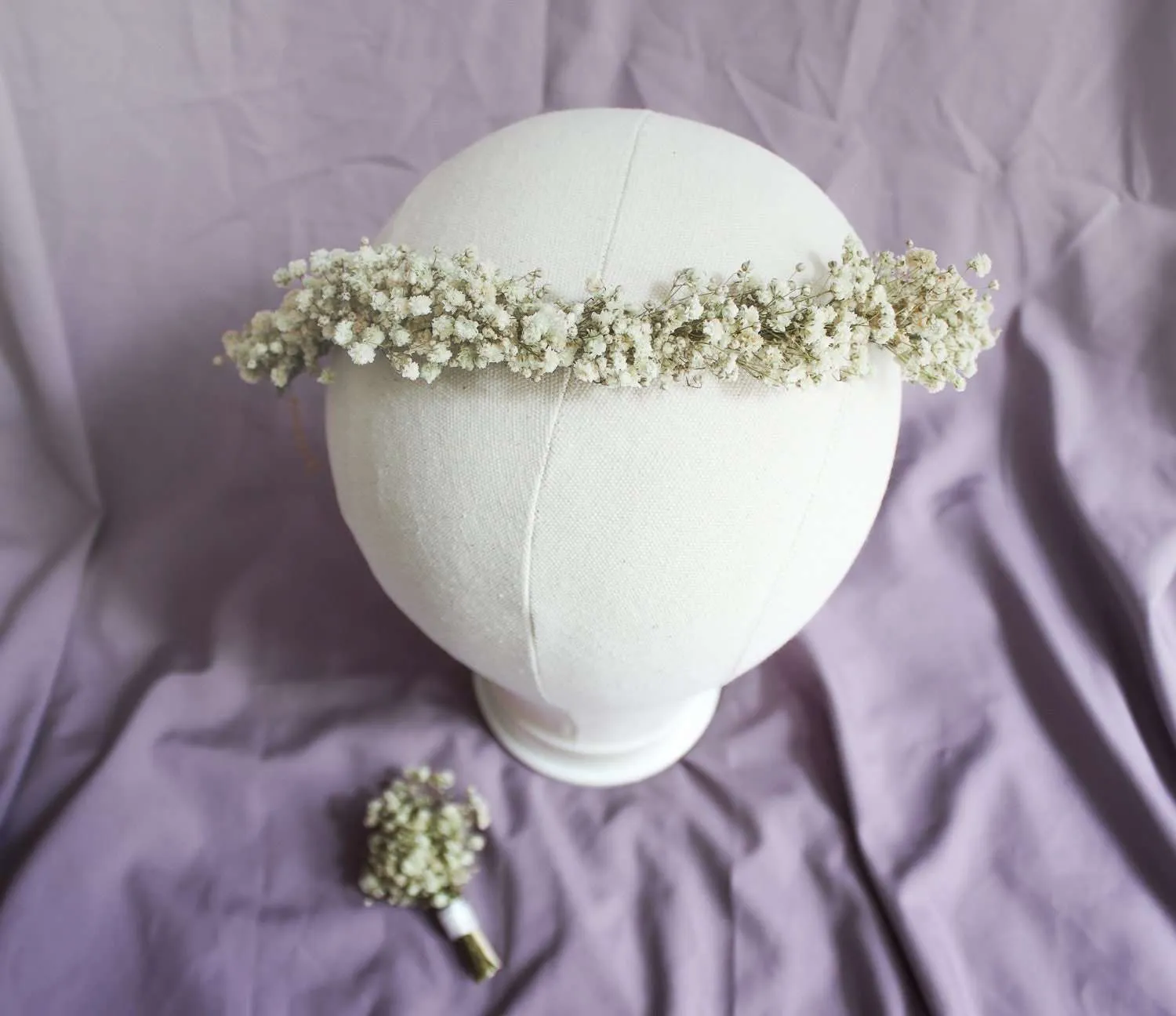 Baby's Breath Veil Crown, Boho White Wedding Crown, Rustic Flower Crown, Dried Flower Crown