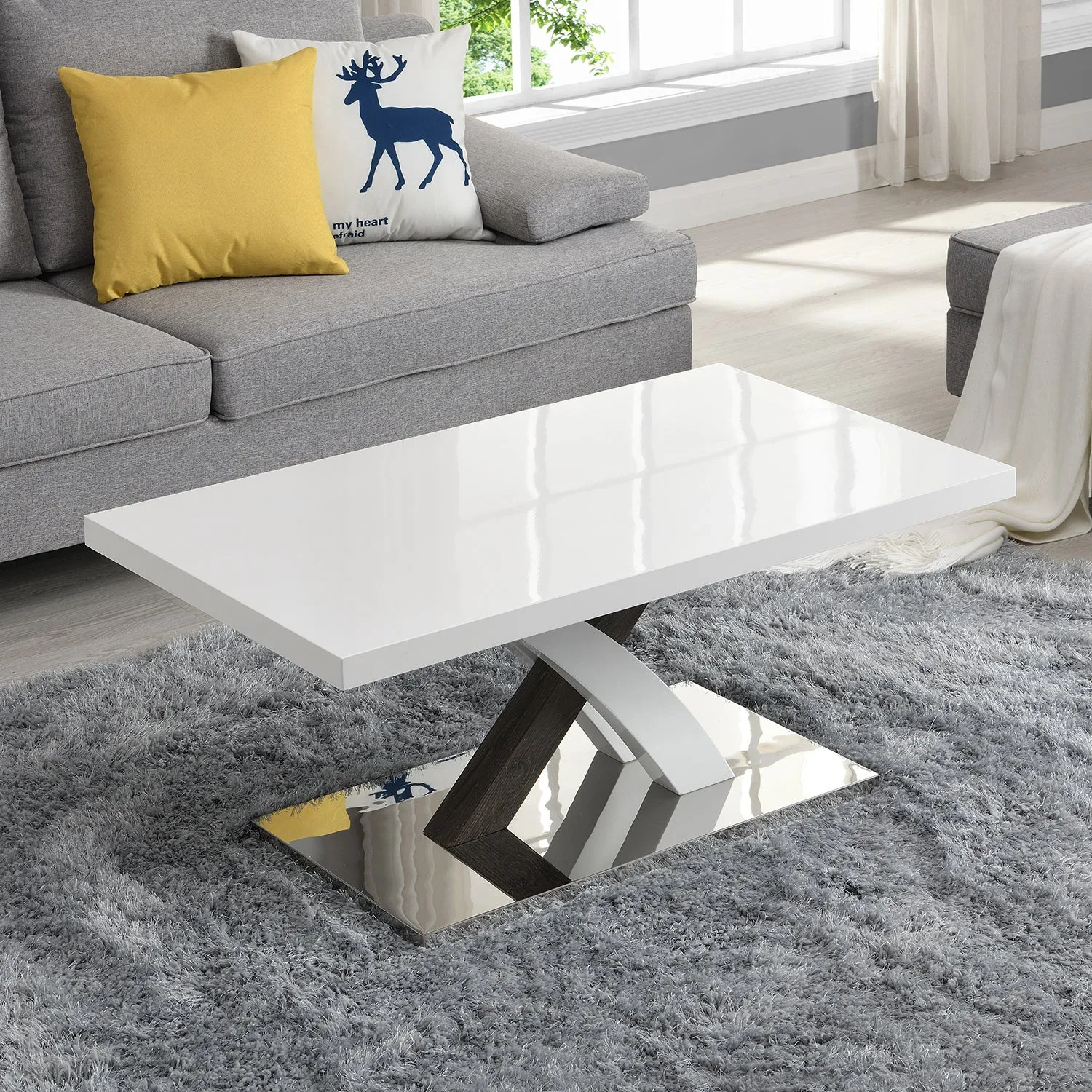 Basel High Gloss White Coffee Table with Stainless Steel Base