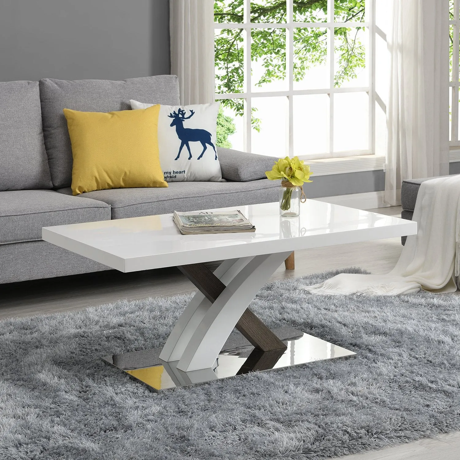 Basel High Gloss White Coffee Table with Stainless Steel Base