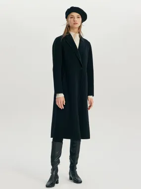 Black Mulberry Silk Wool Lapel Collar Coat