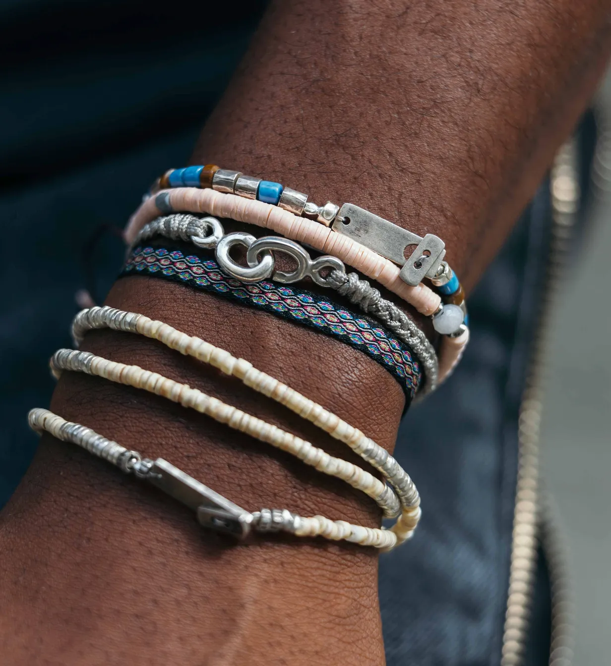 Braided Bracelet With Sterling Silver Links (Grey)