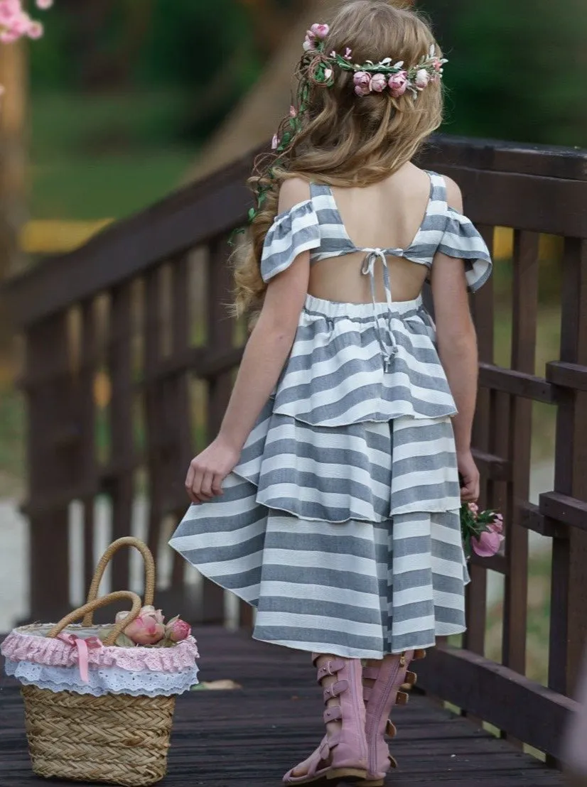 Breezy In Stripes Tiered Hi-Lo Dress