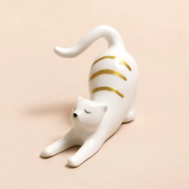 Ceramic Stretching Cat Ring Holder