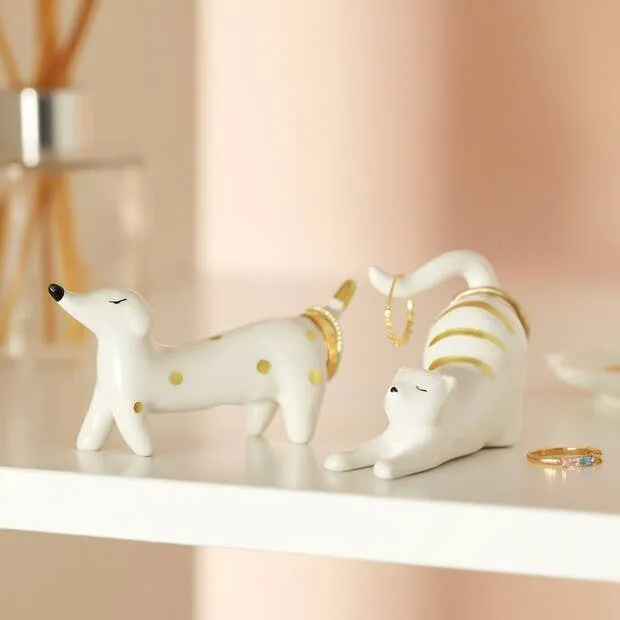 Ceramic Stretching Cat Ring Holder