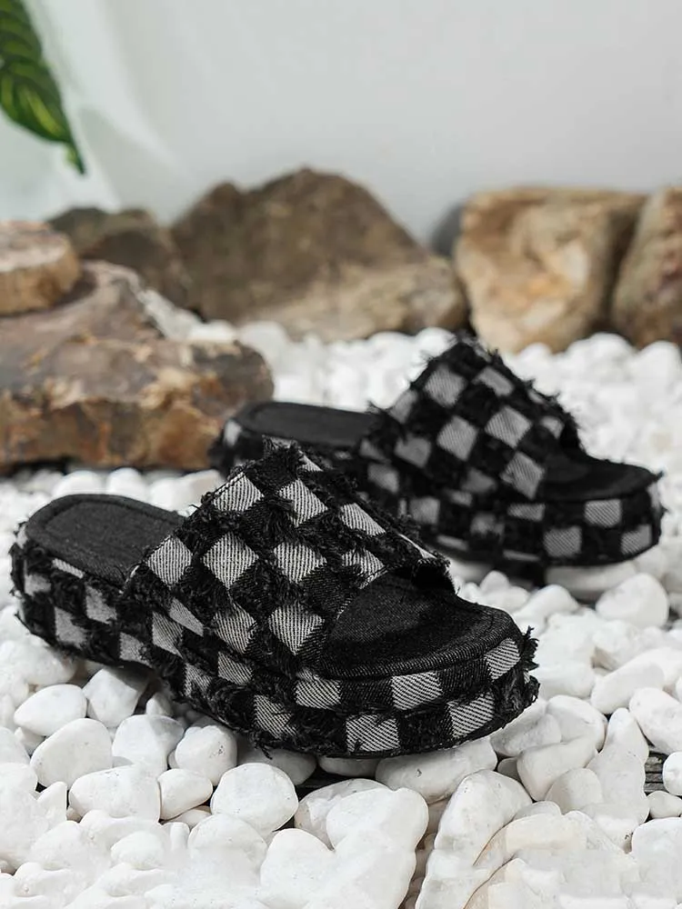 Checkerboard Denim Sandal