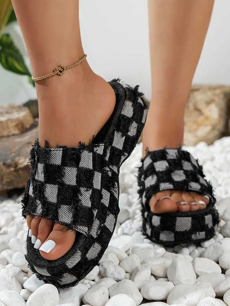 Checkerboard Denim Sandal