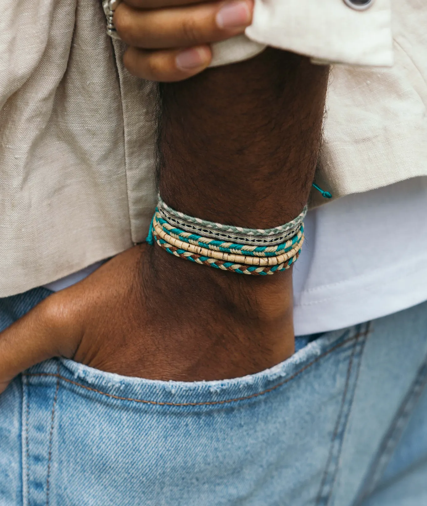 Cotton Temple Bracelet (Green/Cream)