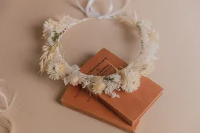 Cream Straw Flowers and Statice Crown / Broom Bloom Dried Grasses Crown / Dried Flower Crown / Boho Bridal Crown