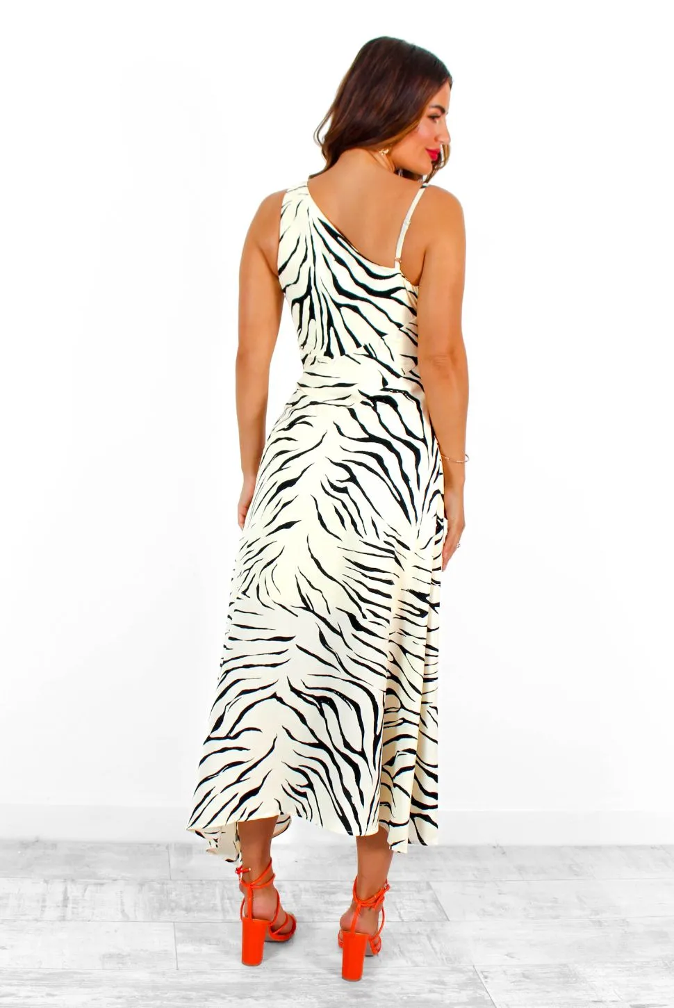 Cut It Out - Champagne Zebra Cut Out Midi Dress