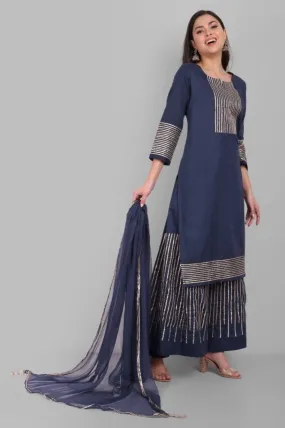 Dhanak Blue Kurta and Sharara - Set of 3