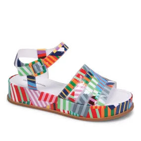 Django & Juliette WOLLIE Platform Sandal in Multi Stripe Patent Leather