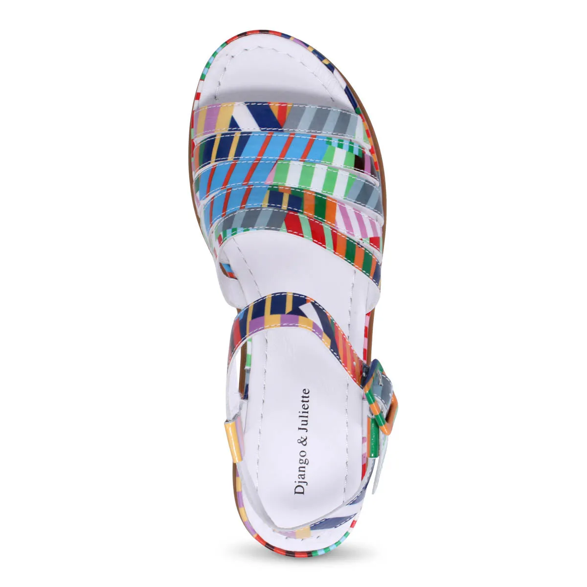 Django & Juliette WOLLIE Platform Sandal in Multi Stripe Patent Leather