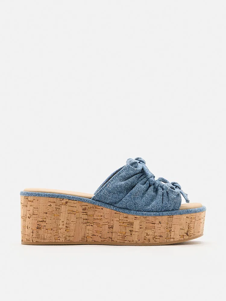 Ferlyn Denim Double Tied Wedge Sandals