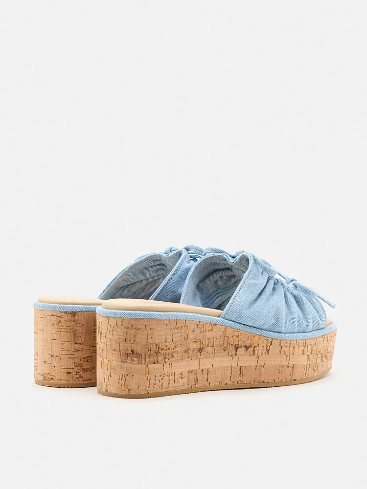 Ferlyn Denim Double Tied Wedge Sandals