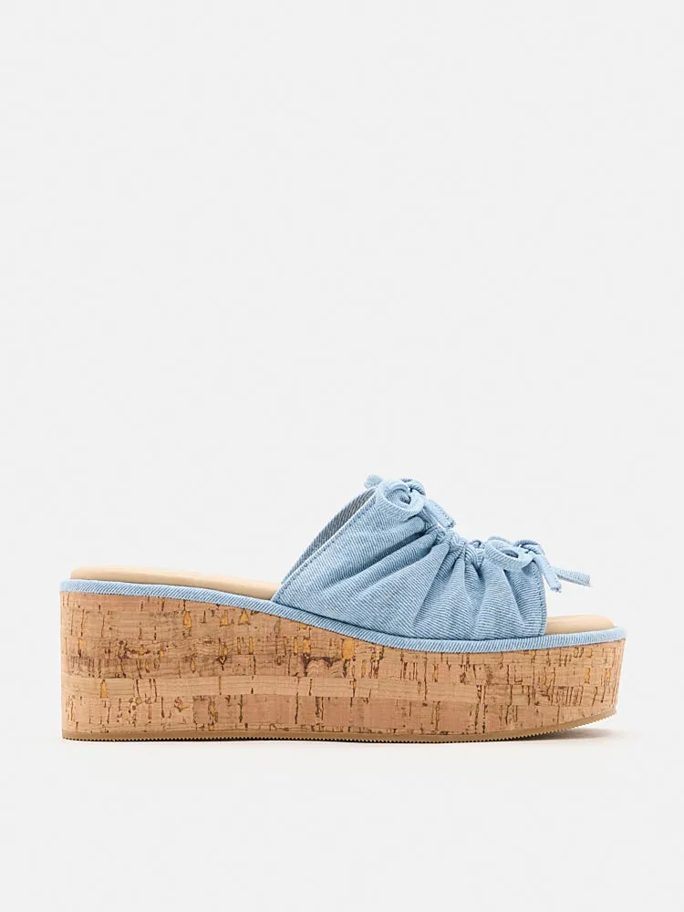 Ferlyn Denim Double Tied Wedge Sandals