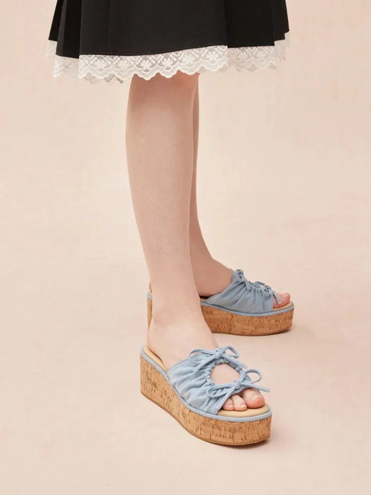 Ferlyn Denim Double Tied Wedge Sandals