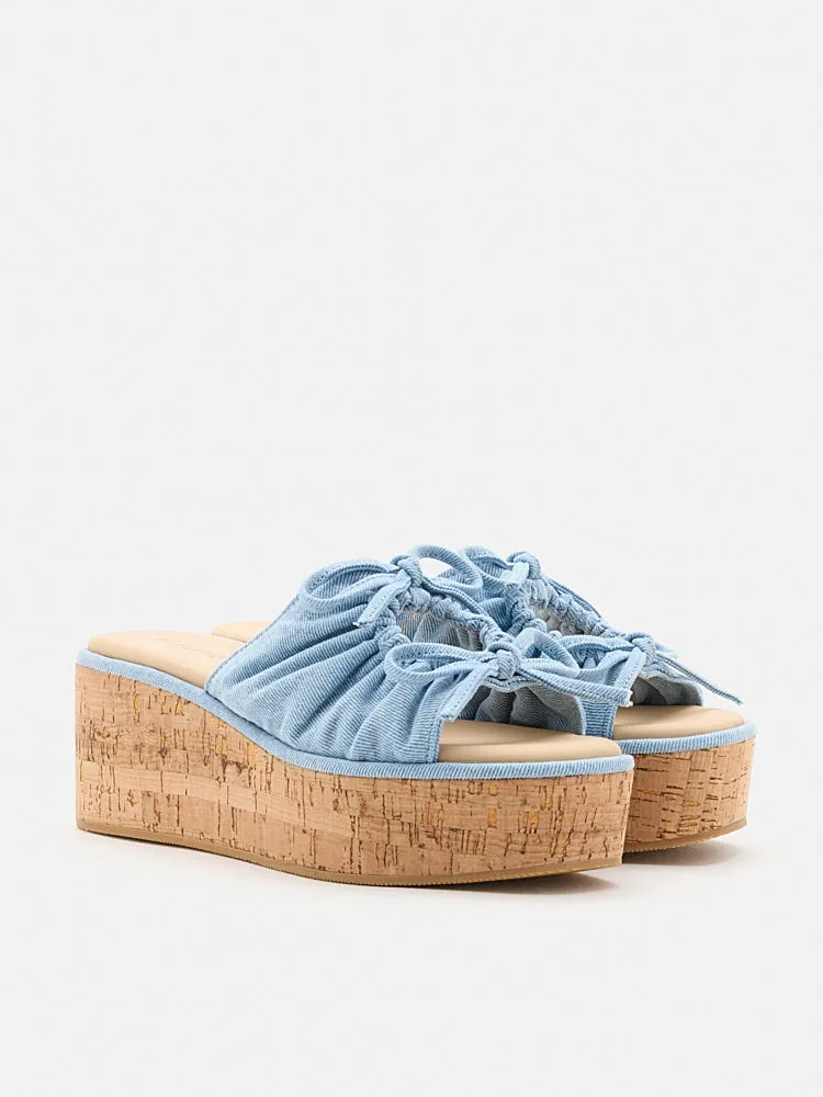 Ferlyn Denim Double Tied Wedge Sandals