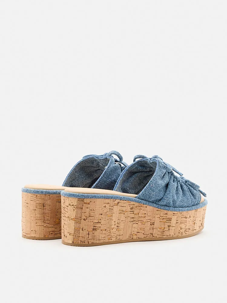 Ferlyn Denim Double Tied Wedge Sandals