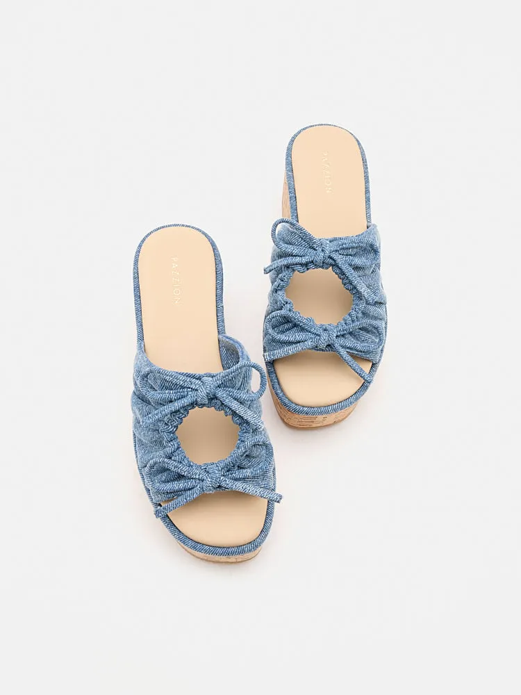 Ferlyn Denim Double Tied Wedge Sandals