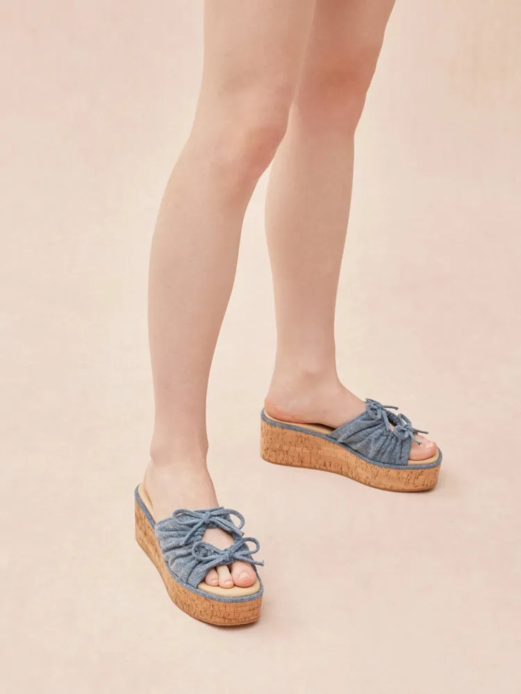 Ferlyn Denim Double Tied Wedge Sandals