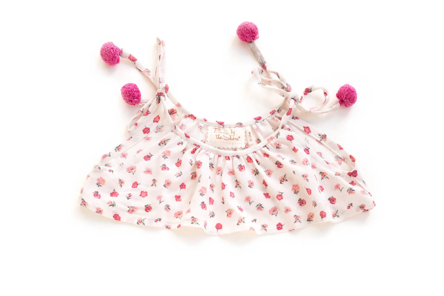 Girls Pink Pom Pom Spaghetti Strap Top | Rose