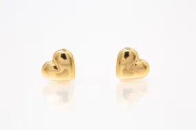 Hallow Puff Heart Stud Earrings 14k 585 Yellow Gold