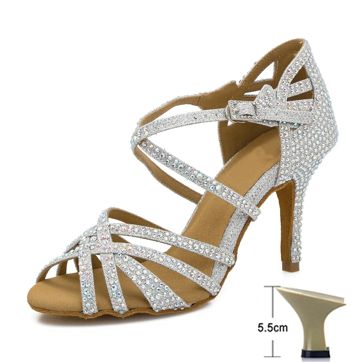 Latin Dance Shoes Women High Heels Diamond-encrusted Sandals Indoor Soft-soled Stage Game Party Social Ballroom Girl