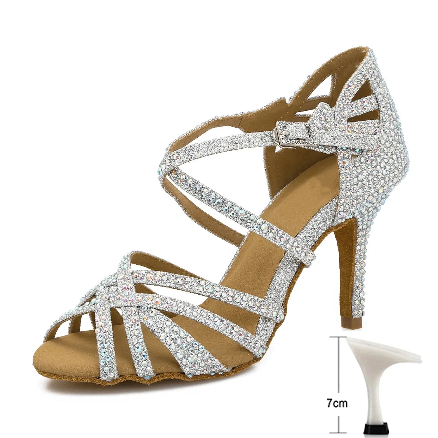 Latin Dance Shoes Women High Heels Diamond-encrusted Sandals Indoor Soft-soled Stage Game Party Social Ballroom Girl