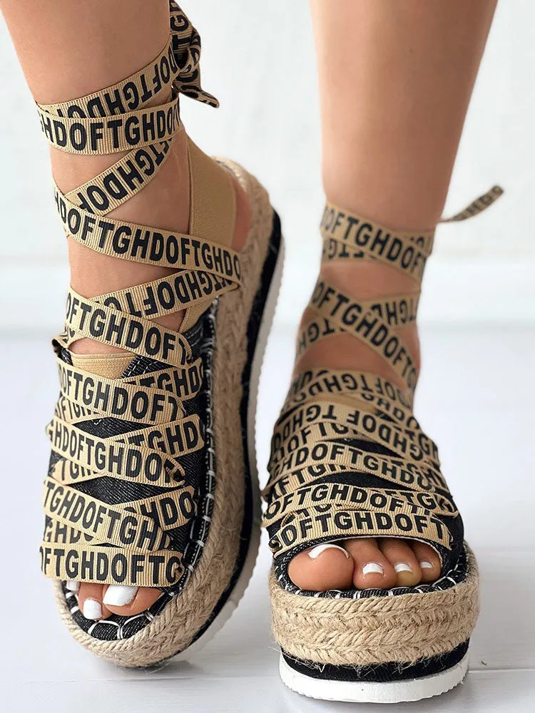 Letter Strappy Platform Sandals