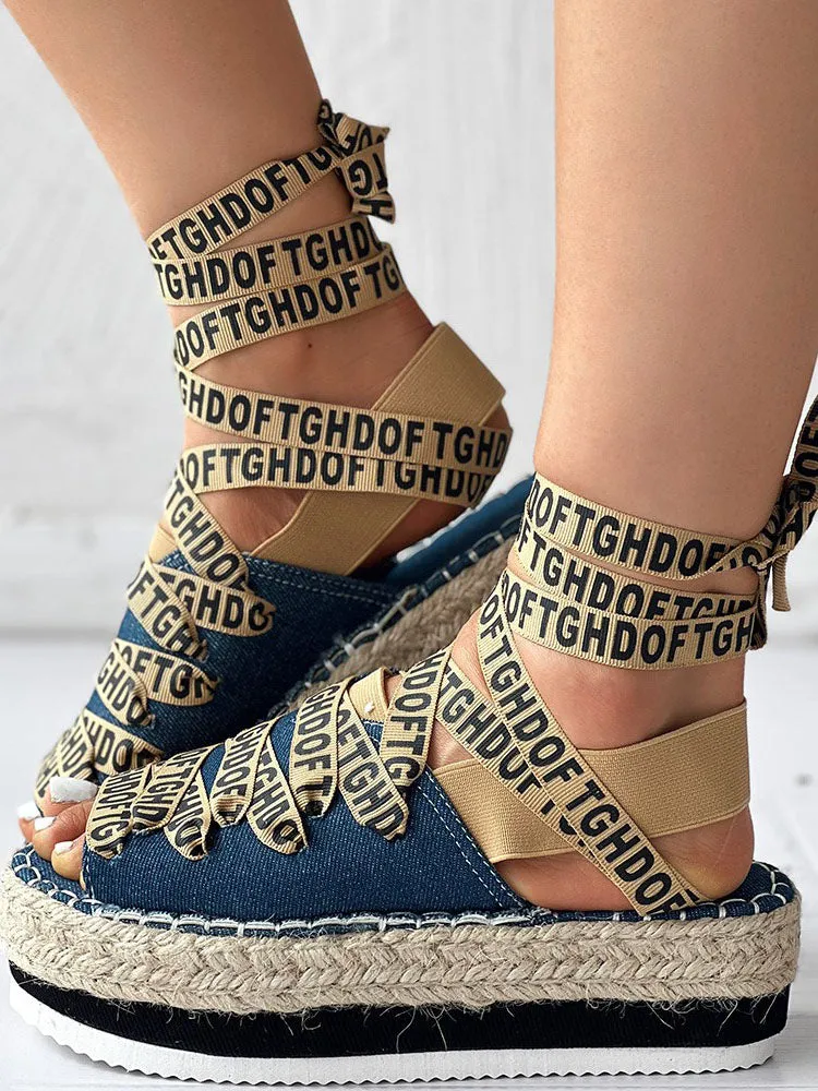 Letter Strappy Platform Sandals