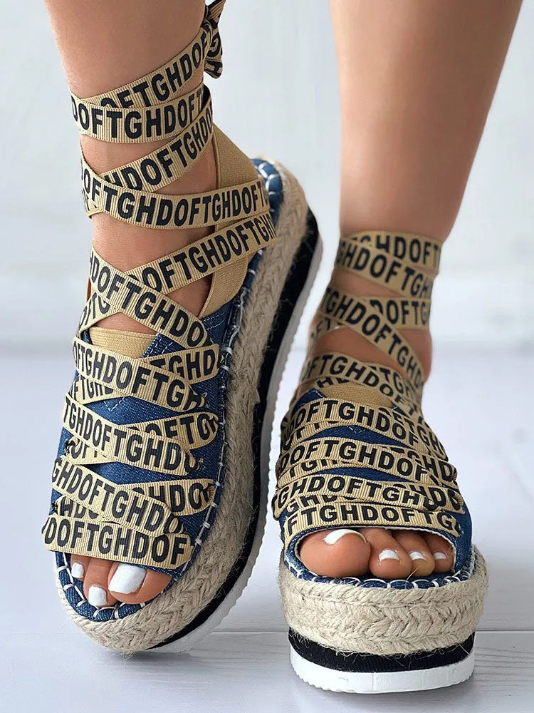 Letter Strappy Platform Sandals