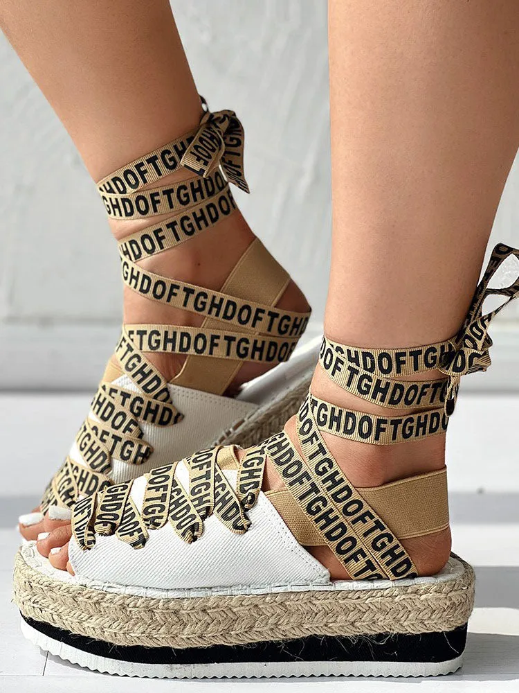 Letter Strappy Platform Sandals