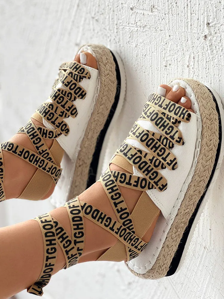 Letter Strappy Platform Sandals