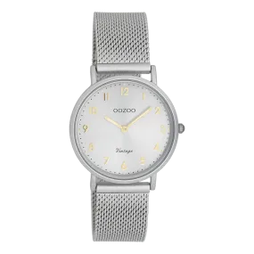 Light grey OOZOO watch with light grey metal mesh bracelet - C20381