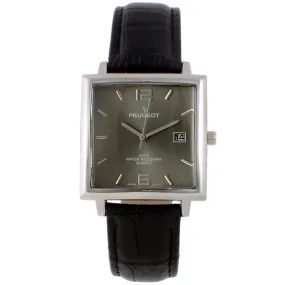 Men's Modern 35x35mm Square Watch with Metal Case and Leather Band