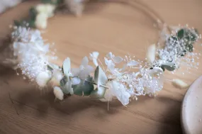 Mini Baby's Breath and Dried Eucalyptus Crown / Bunny Tails Preserved Hydrangea Bridal Flower Crown