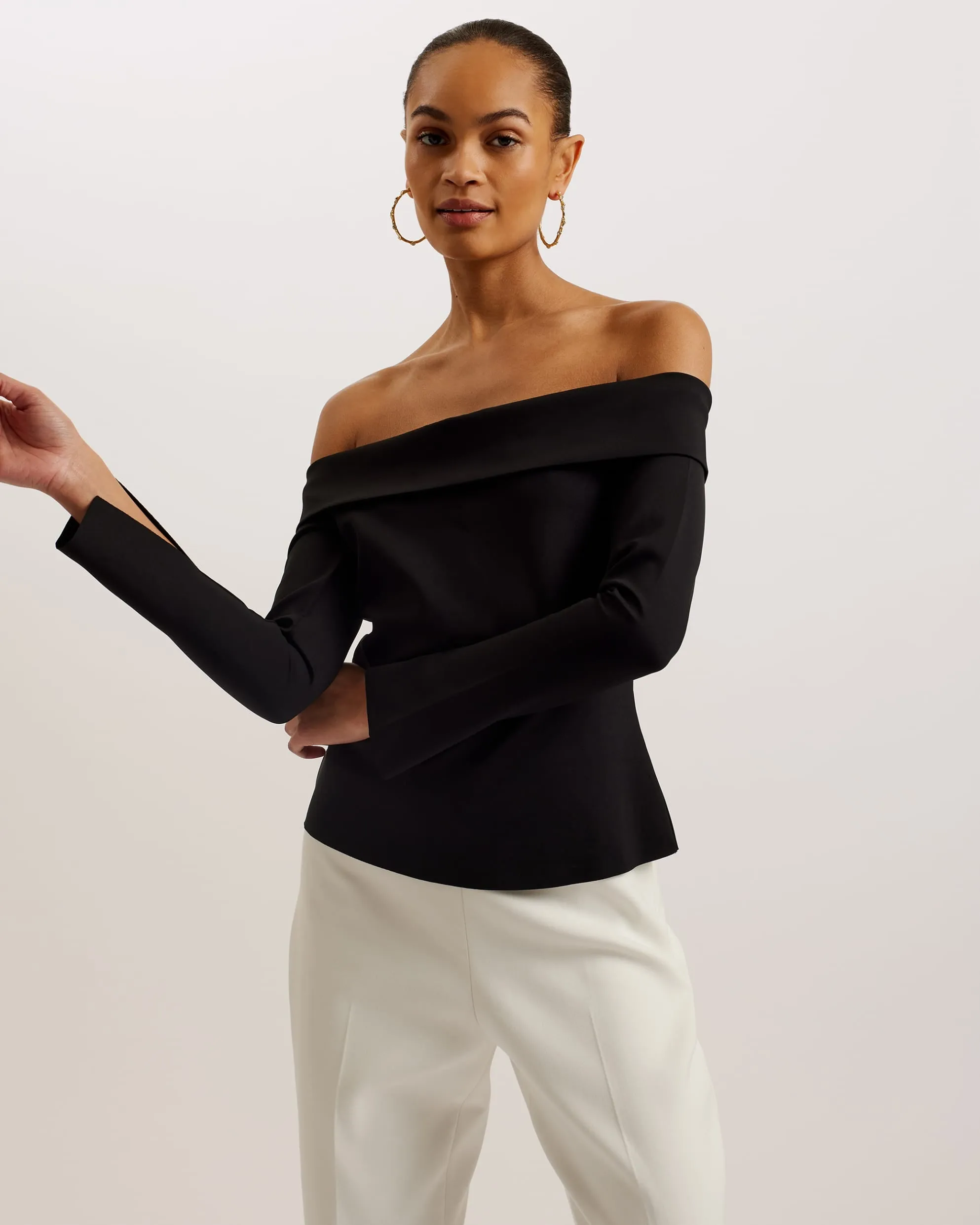 Phollyy Off The Shoulder Long Sleeve Top Black