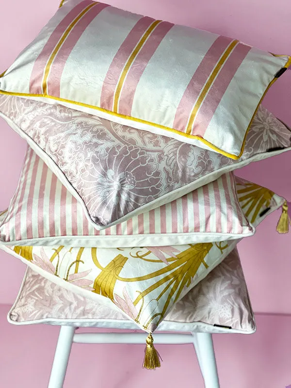 Pink and Cream Striped Velvet Cushion