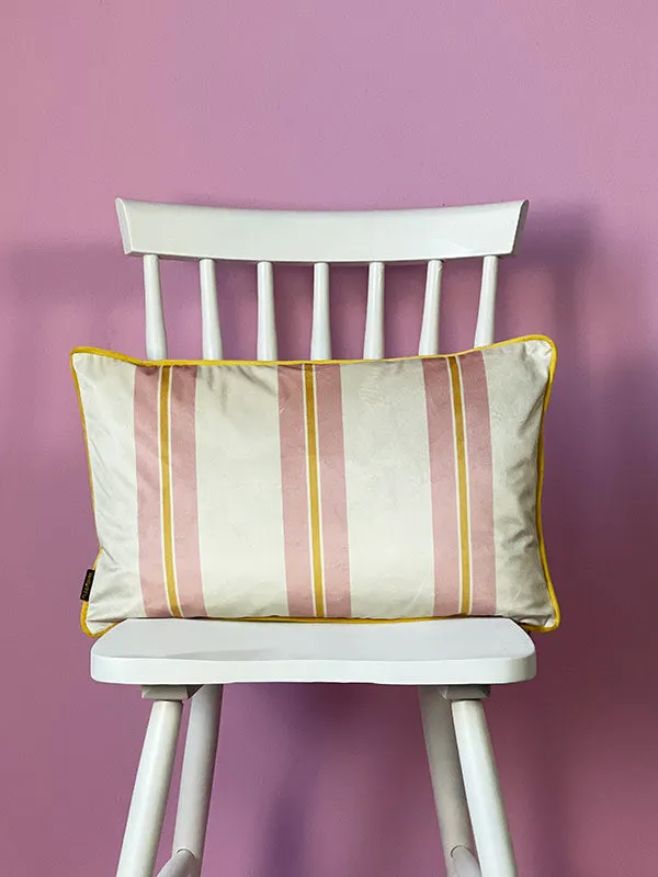 Pink and Cream Striped Velvet Cushion