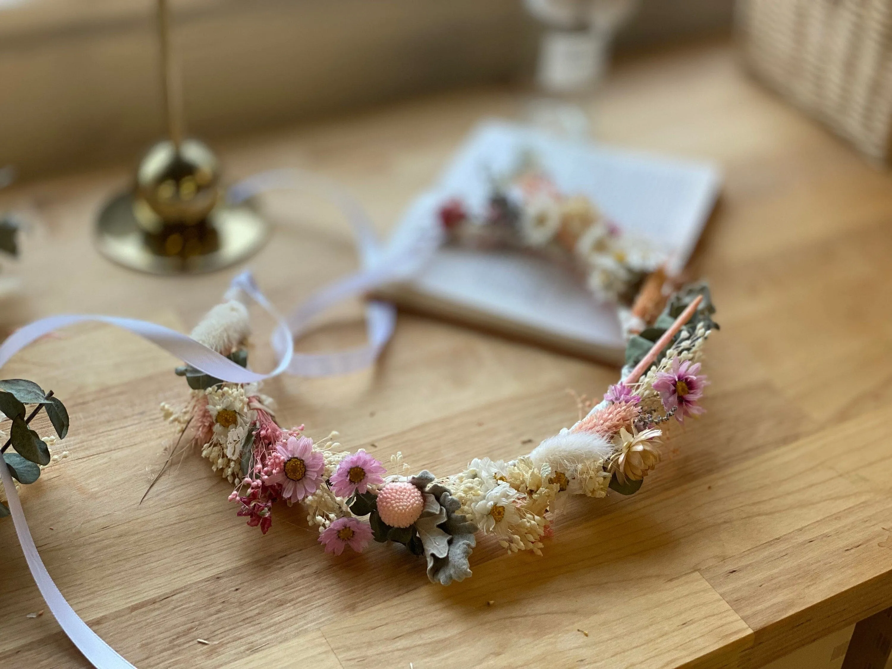 Pink Daisies All Dried Wildflower Bridal Wedding Crown / Boho Bride Wedding Flower Headband / Flower Wreath